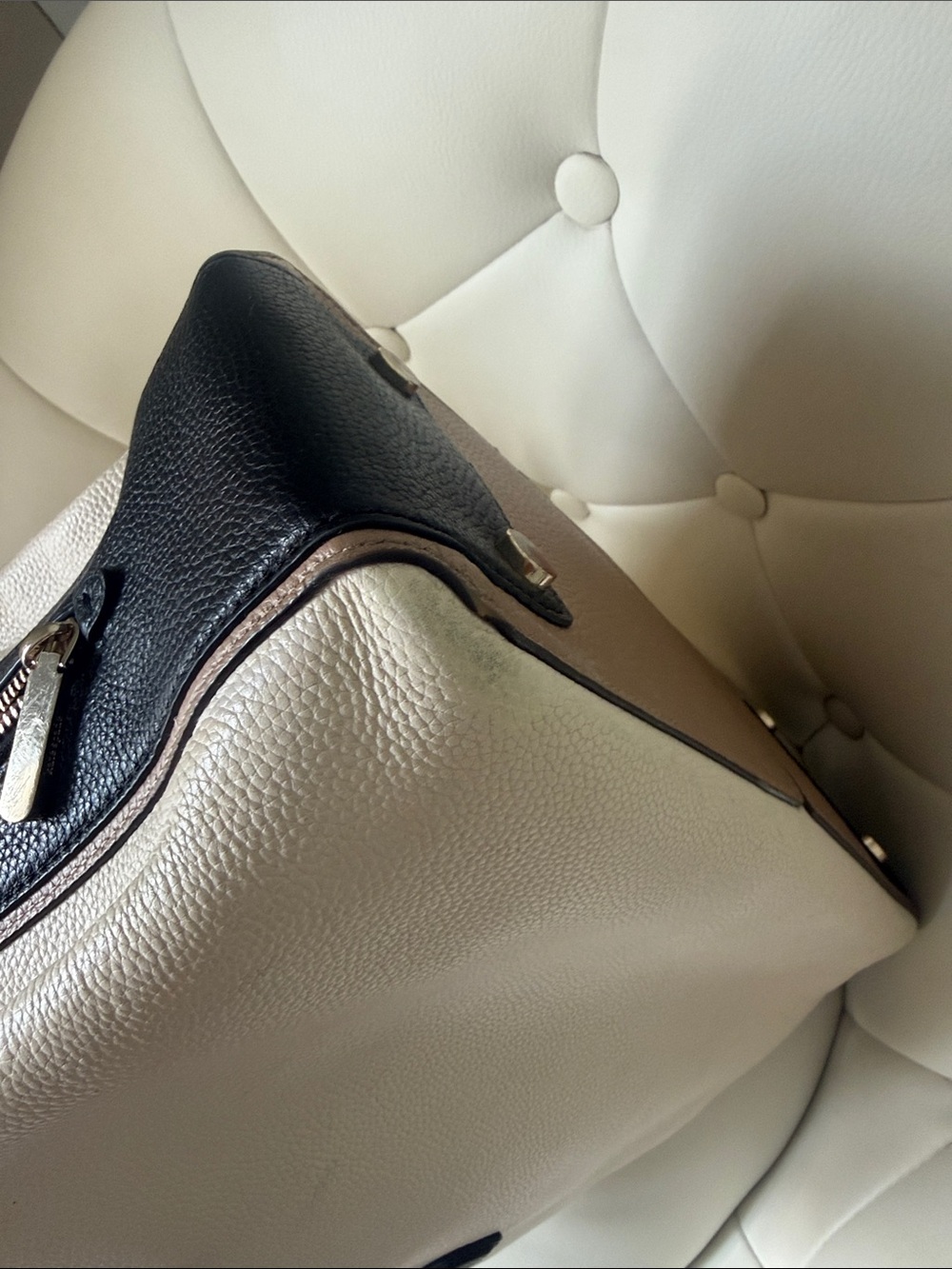 Kate Spade Hudson Colorblocked Large Work Tote Two-Tone Leather Tote Bag Cream - Picture 12 of 17